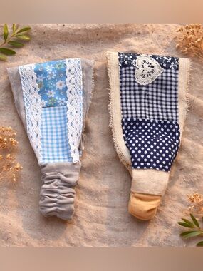 Boho Indie Patchwork Wide Headbands Duo, Fits All Cotton Linen Floral Hairbands